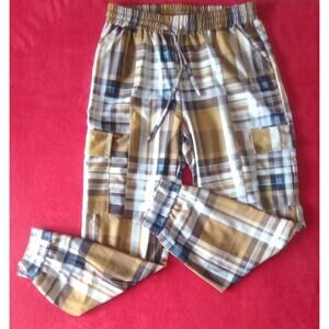 Y2K Womens Cargo Pants Drawstring Plaid Size XL Lily by Firmiana Preppy Punk